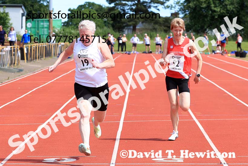 Womens 100 metres, 2024 NE Masters Track and Field Champs., Monkton Stadium, Jarrow.  Photo: David T. Hewitson/Sports for All Pics